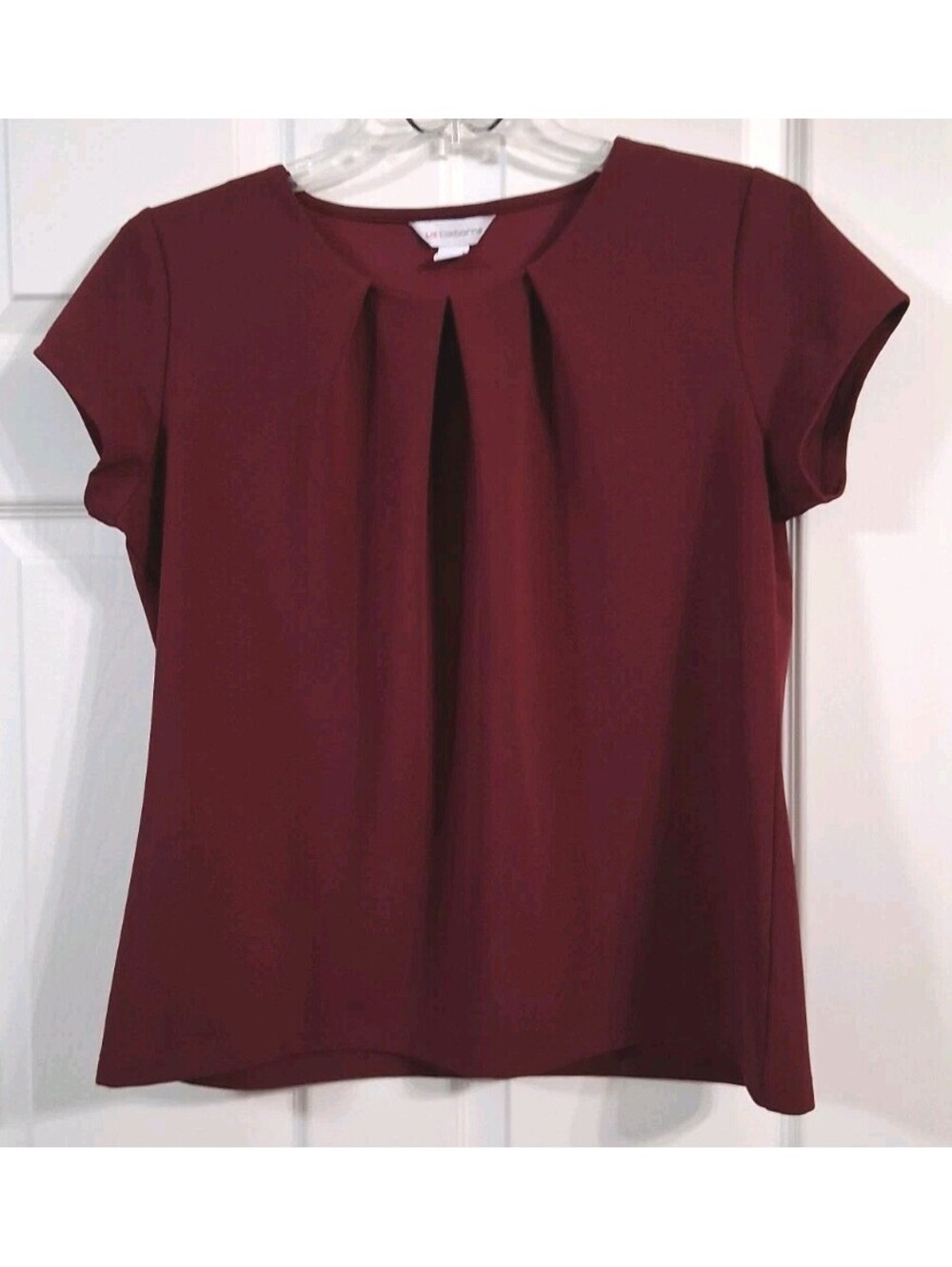 Liz Claiborne Burgundy Cap Sleeve Blouse Top Sz L, EUC